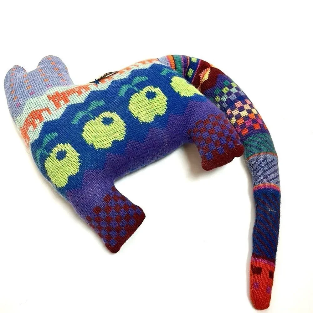 Pair Vintage 1986 Handloomed Wool Folk Art Cat Pillows Soft Sculptures Signed
